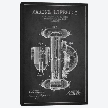 Marine Lifebuoy Charcoal Patent Blueprint Canvas Print #ADP2690} by Aged Pixel Canvas Art Print