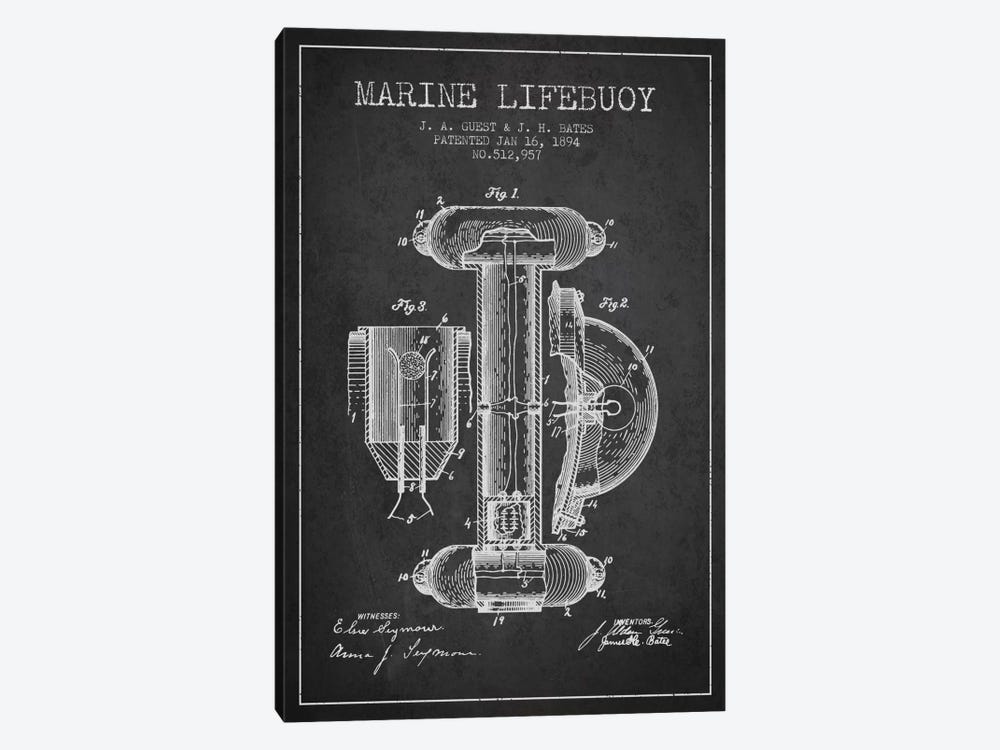 Marine Lifebuoy Charcoal Patent Blueprint by Aged Pixel 1-piece Canvas Print