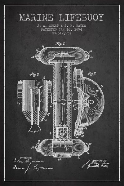 Nautical Blueprints: Marine Lifebuoy Charcoal Patent Blueprint by Aged Pixel