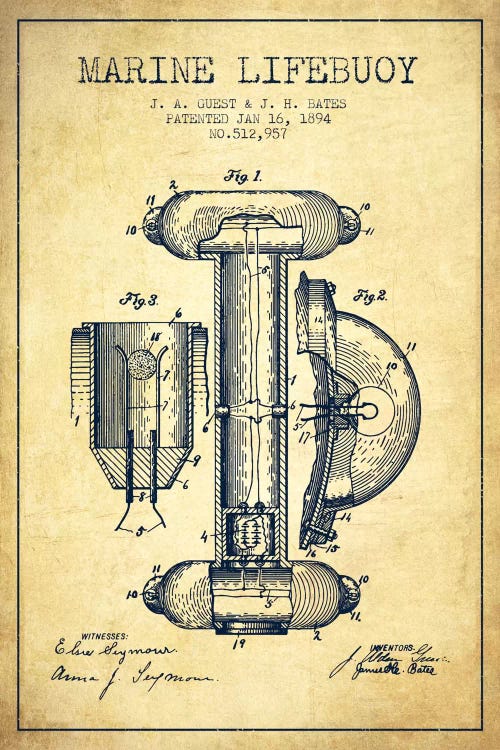 Marine Lifebuoy Vintage Patent Blueprint by Aged Pixel wall art