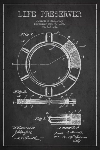 Life Preserver Charcoal Patent Blueprint by Aged Pixel canvas print