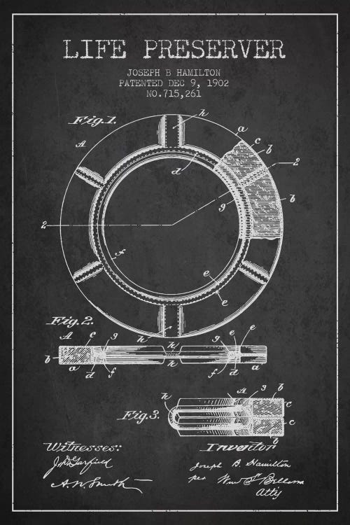 Life Preserver Charcoal Patent Blueprint