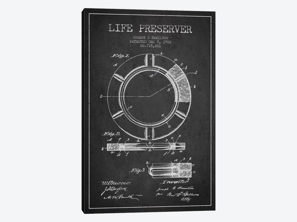 Life Preserver Charcoal Patent Blueprint by Aged Pixel 1-piece Canvas Art