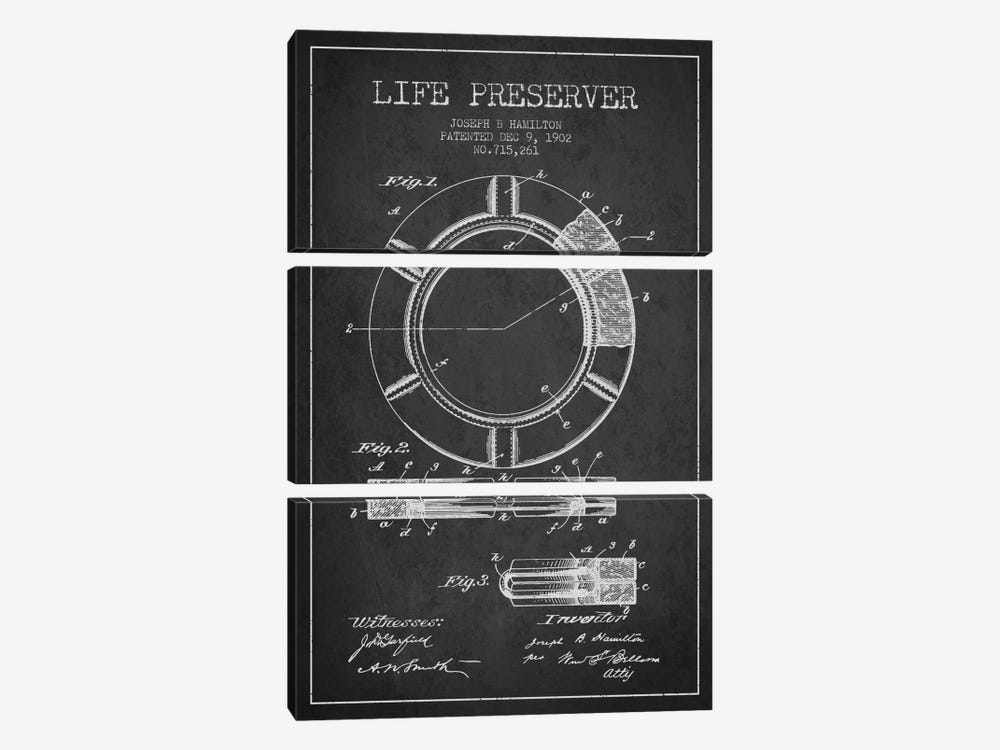 Life Preserver Charcoal Patent Blueprint by Aged Pixel 3-piece Canvas Wall Art