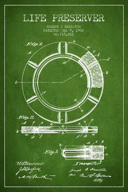 Life Preserver Green Patent Blueprint by Aged Pixel wall art