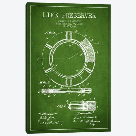 Life Preserver Green Patent Blueprint Canvas Print #ADP2696} by Aged Pixel Canvas Art