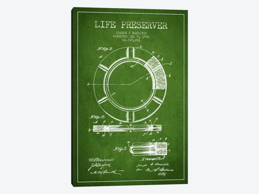 Life Preserver Green Patent Blueprint by Aged Pixel 1-piece Art Print