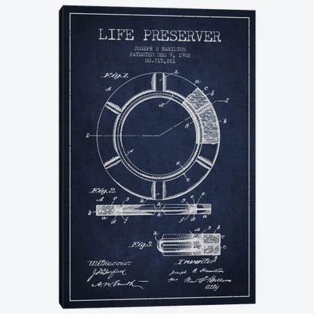 Life Preserver Navy Blue Patent Blueprint Canvas Print #ADP2697} by Aged Pixel Canvas Wall Art