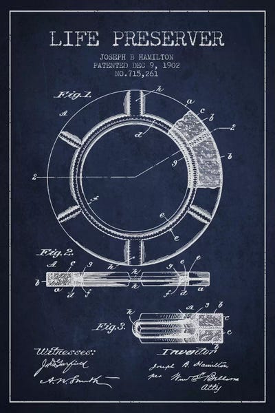Aged Pixel: Life Preserver Navy Blue Patent Blueprint by Aged Pixel