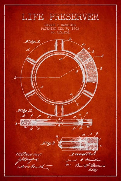 Canvas Print: Life Preserver Red Patent Blueprint by Aged Pixel - thumbnail