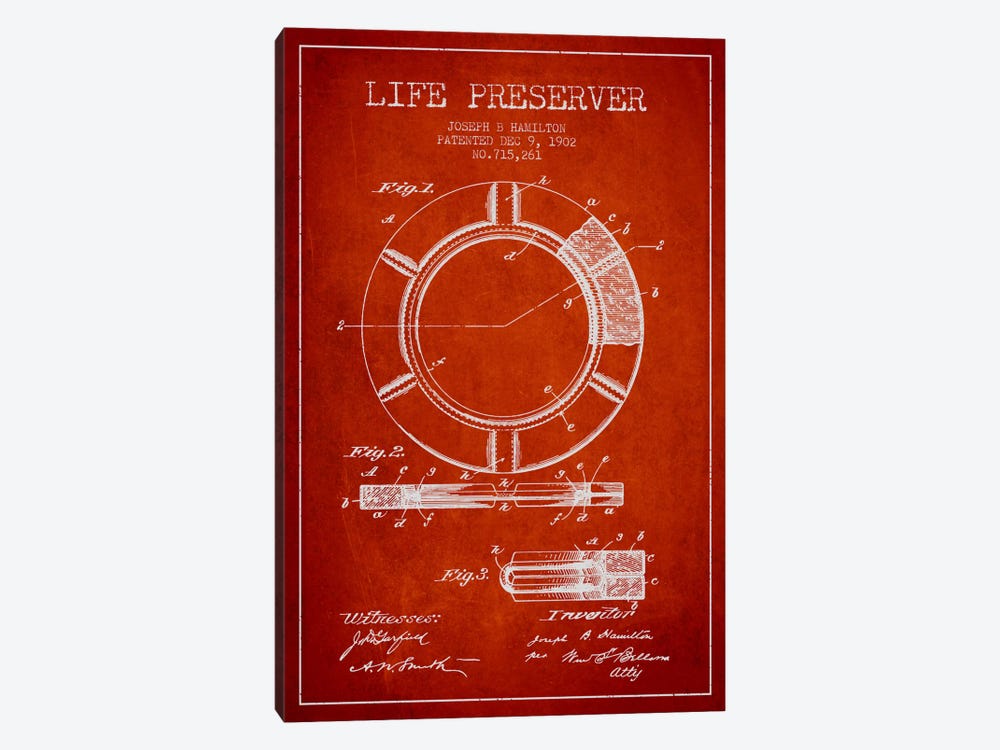 Life Preserver Red Patent Blueprint by Aged Pixel 1-piece Canvas Print