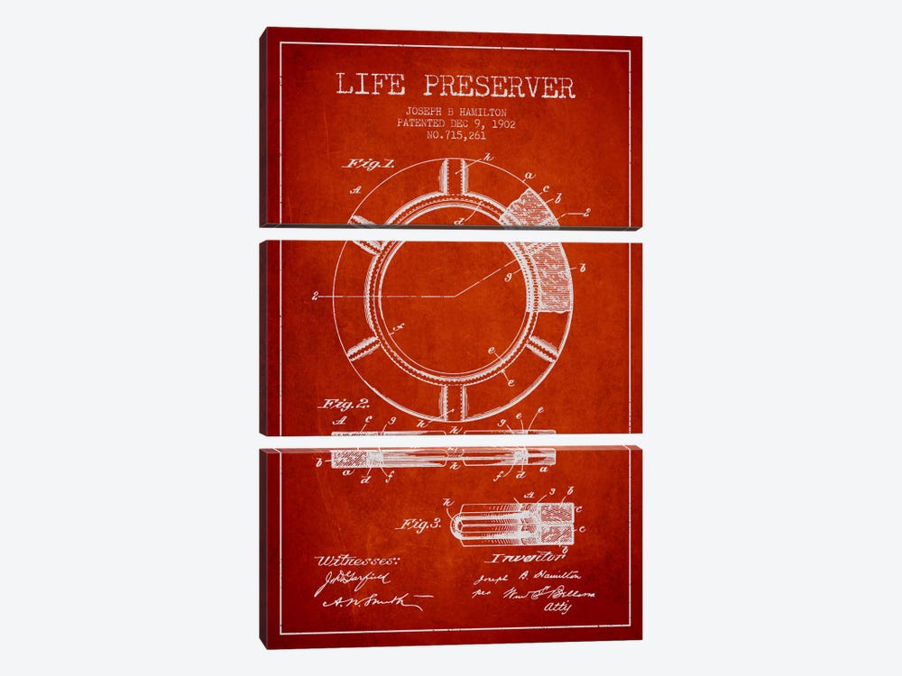 Life Preserver Red Patent Blueprint by Aged Pixel 3-piece Art Print
