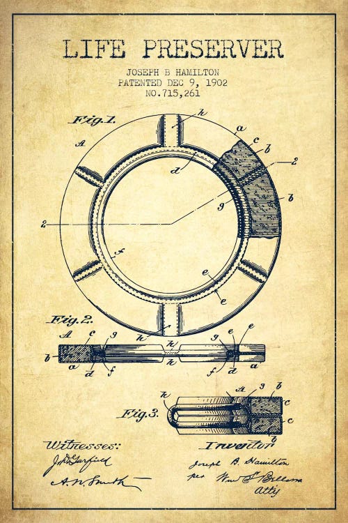 Life Preserver Vintage Patent Blueprint by Aged Pixel wall art