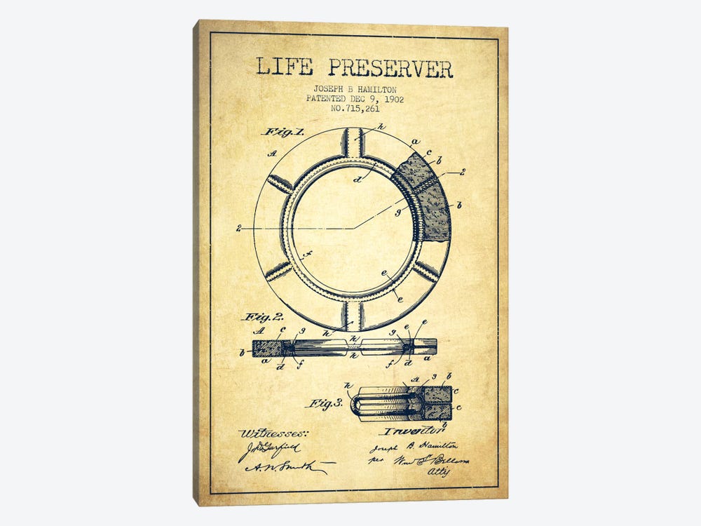 Life Preserver Vintage Patent Blueprint by Aged Pixel 1-piece Canvas Wall Art