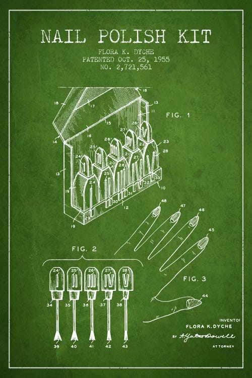 Nail Polish Kit Green Patent Blueprint by Aged Pixel wall art