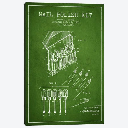 Nail Polish Kit Green Patent Blueprint Canvas Print #ADP269} by Aged Pixel Canvas Art Print