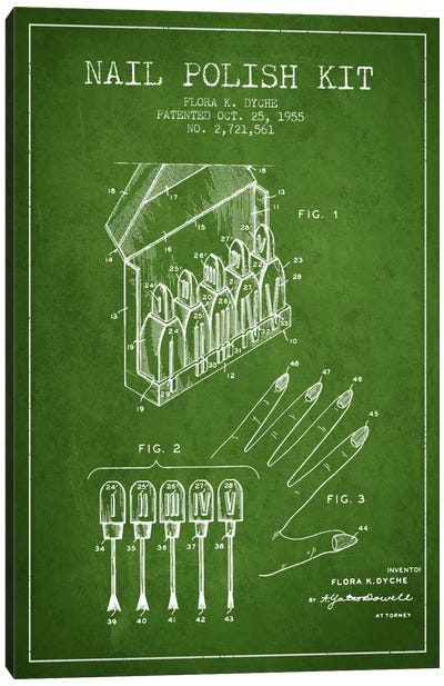 Nail Polish Kit Green Patent Blueprint Canvas Art Print - Beauty & Personal Care Blueprints