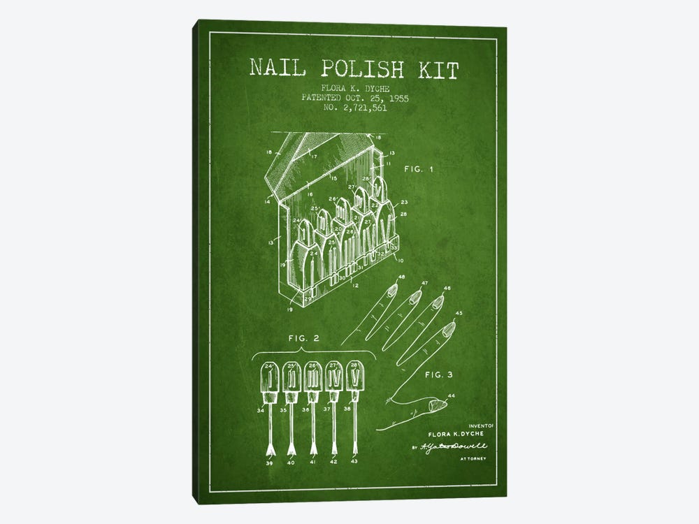 Nail Polish Kit Green Patent Blueprint by Aged Pixel 1-piece Canvas Art Print