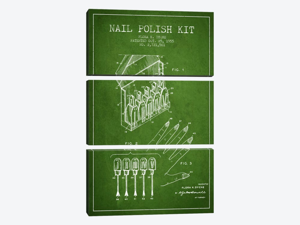 Nail Polish Kit Green Patent Blueprint by Aged Pixel 3-piece Art Print