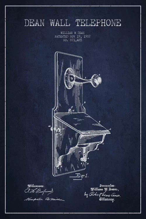 Wall Telephone Blue Patent Blueprint by Aged Pixel wall art