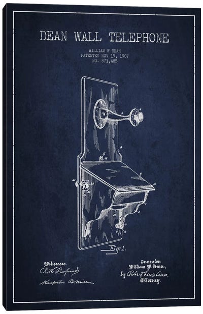 Wall Telephone Blue Patent Blueprint Canvas Art Print - Aged Pixel: Electronics & Communication