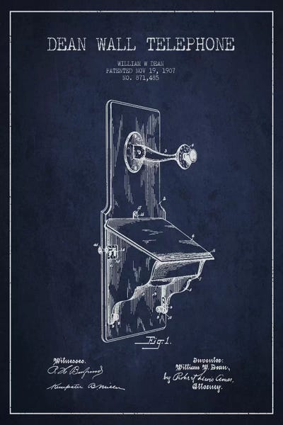 Electronics & Communication Blueprints: Wall Telephone Blue Patent Blueprint by Aged Pixel