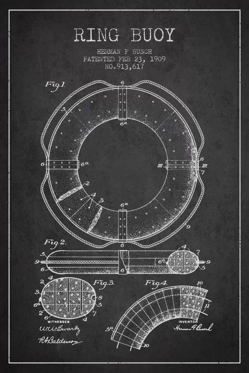 Ring Buoy Charcoal Patent Blueprint by Aged Pixel canvas print