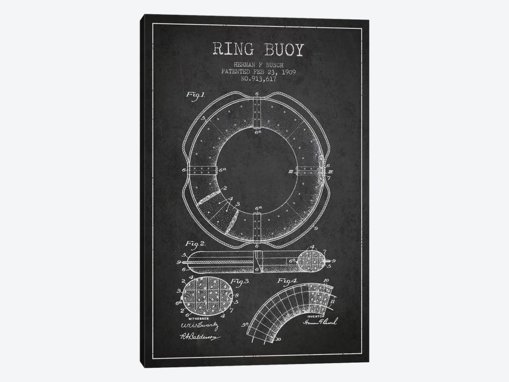 Ring Buoy Charcoal Patent Blueprint by Aged Pixel 1-piece Art Print