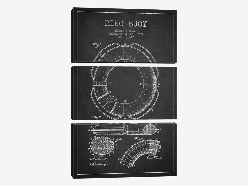 Ring Buoy Charcoal Patent Blueprint by Aged Pixel 3-piece Art Print