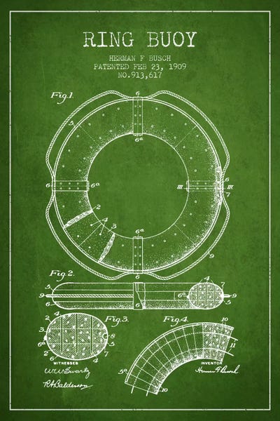 Ring Buoy Green Patent Blueprint by Aged Pixel canvas print