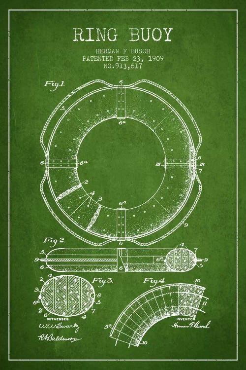 Ring Buoy Green Patent Blueprint by Aged Pixel wall art