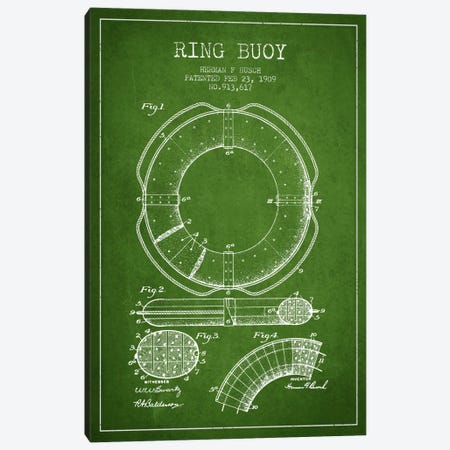 Ring Buoy Green Patent Blueprint Canvas Print #ADP2701} by Aged Pixel Art Print