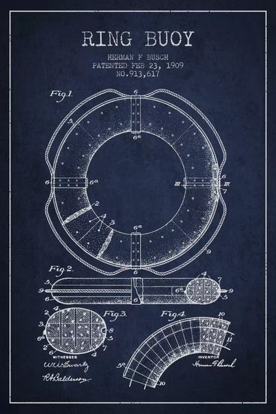Ring Buoy Navy Blue Patent Blueprint by Aged Pixel canvas print