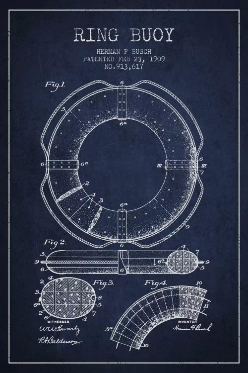 Ring Buoy Navy Blue Patent Blueprint by Aged Pixel wall art