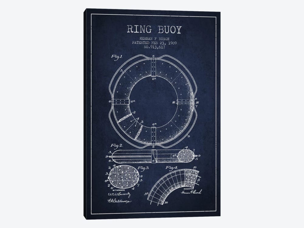 Ring Buoy Navy Blue Patent Blueprint by Aged Pixel 1-piece Art Print