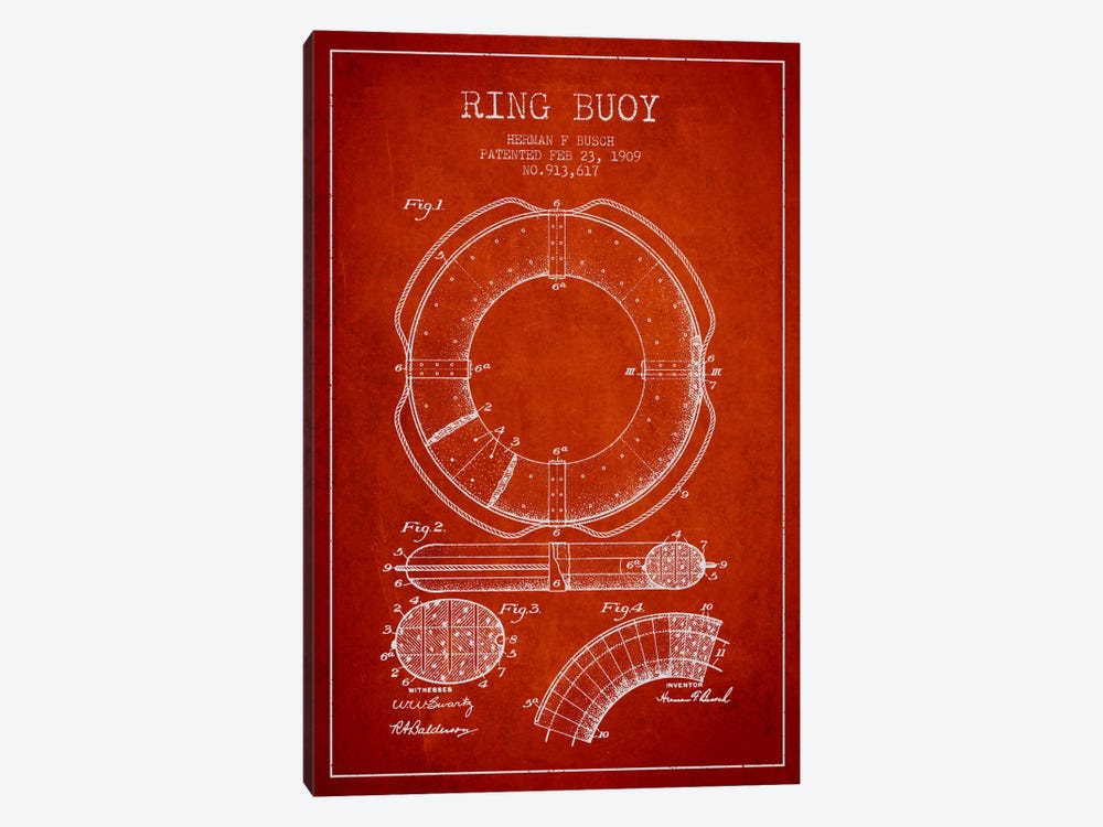Ring Buoy Red Patent Blueprint by Aged Pixel 1-piece Canvas Artwork