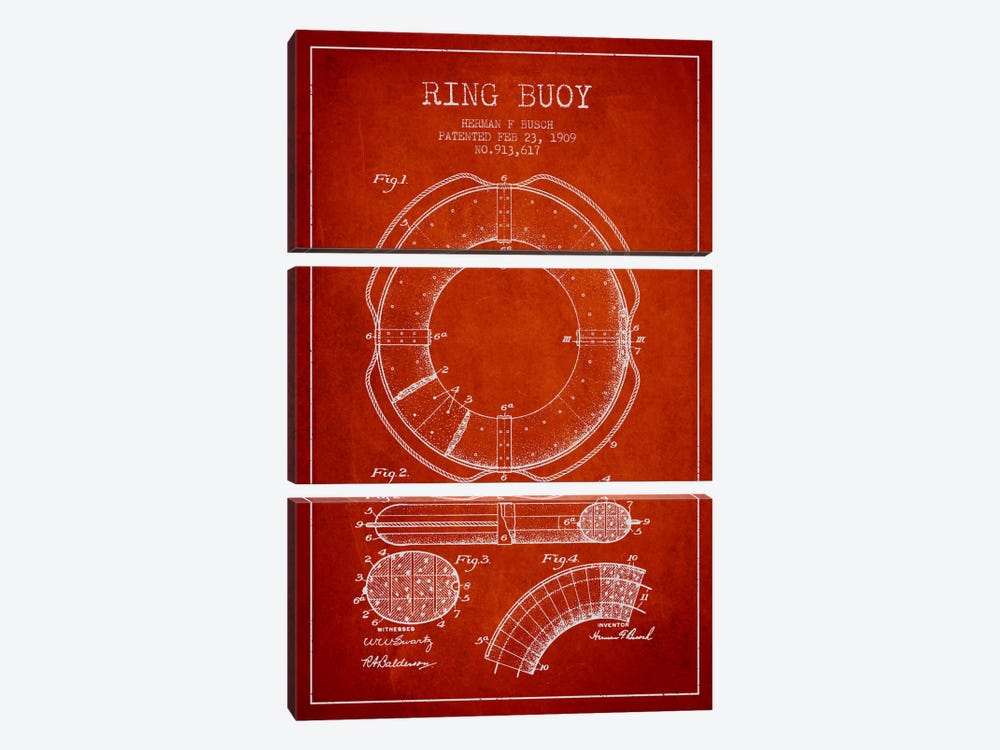 Ring Buoy Red Patent Blueprint by Aged Pixel 3-piece Canvas Art