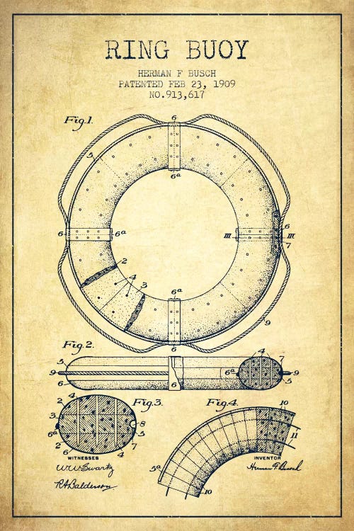 Ring Buoy Vintage Patent Blueprint by Aged Pixel wall art