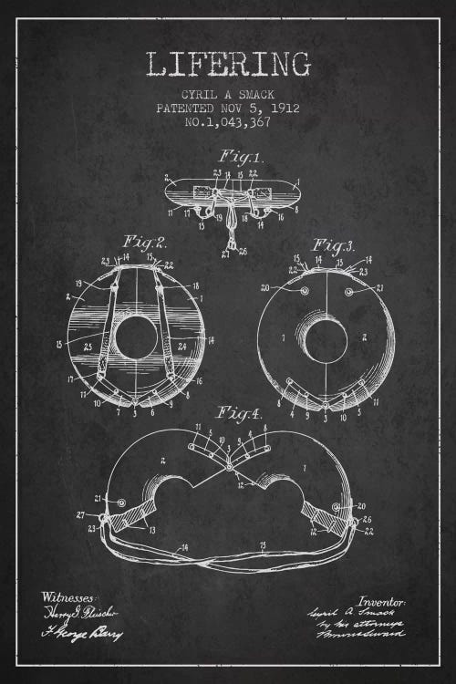 Lifering Charcoal Patent Blueprint by Aged Pixel canvas print