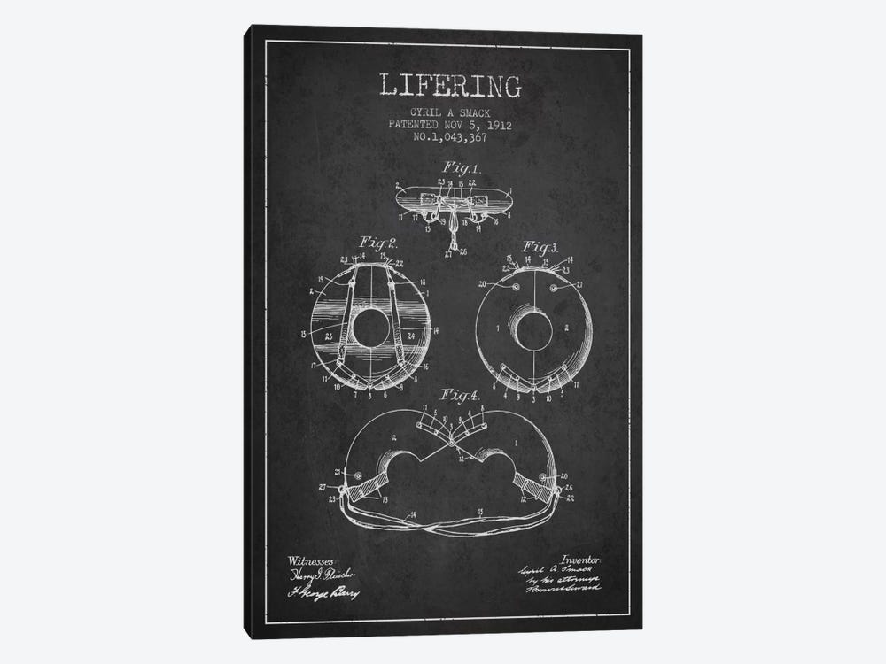 Lifering Charcoal Patent Blueprint by Aged Pixel 1-piece Canvas Wall Art