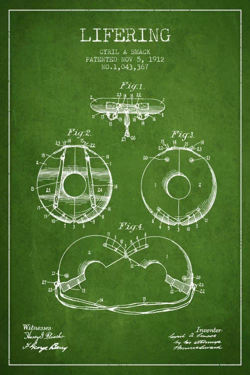Lifering Green Patent Blueprint by Aged Pixel wall art