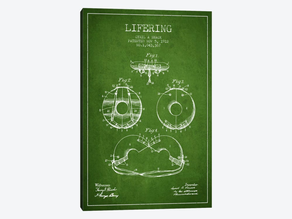 Lifering Green Patent Blueprint by Aged Pixel 1-piece Art Print