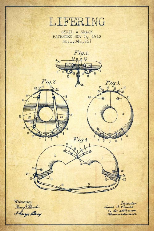 Lifering Vintage Patent Blueprint by Aged Pixel wall art
