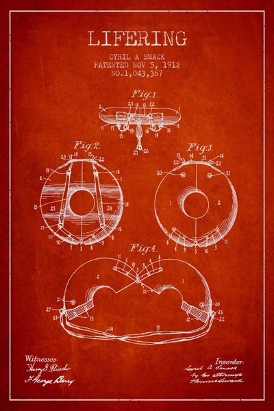 Canvas Print: Lifering Red Patent Blueprint by Aged Pixel - thumbnail