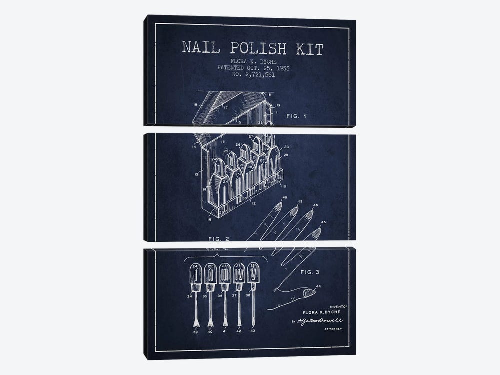 Nail Polish Kit Navy Blue Patent Blueprint by Aged Pixel 3-piece Canvas Print