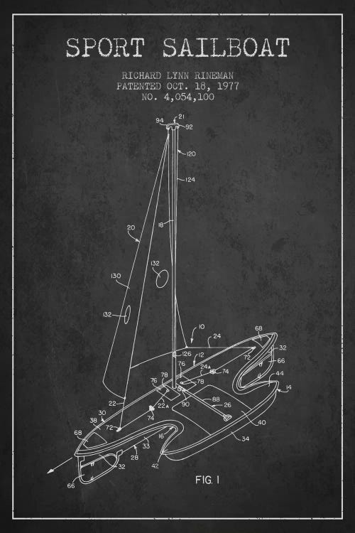 Sport Sailboat 1 Charcoal Patent Blueprint