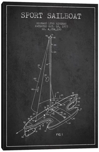 Sport Sailboat 1 Charcoal Patent Blueprint Canvas Art Print - Boating & Sailing Art