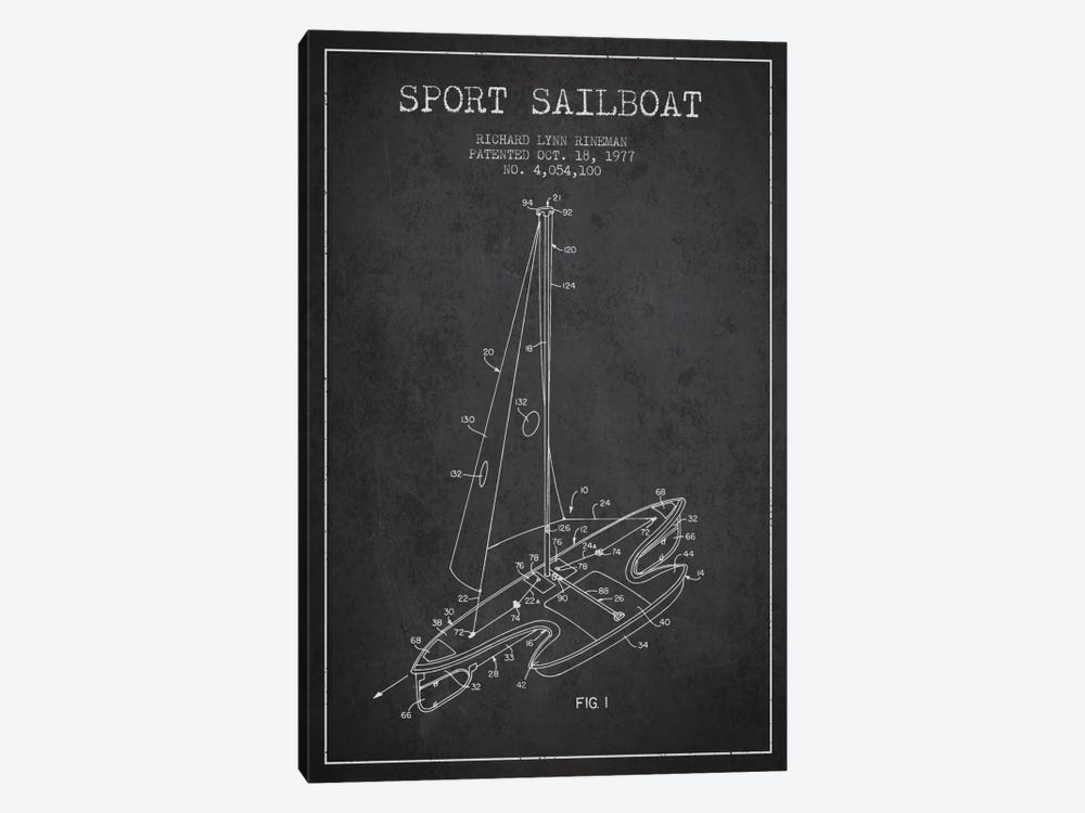 Sport Sailboat 1 Charcoal Patent Blueprint by Aged Pixel 1-piece Canvas Wall Art