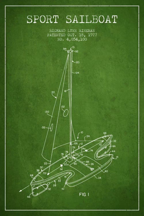 Sport Sailboat 1 Green Patent Blueprint by Aged Pixel wall art