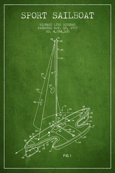 Boating: Sport Sailboat 1 Green Patent Blueprint by Aged Pixel